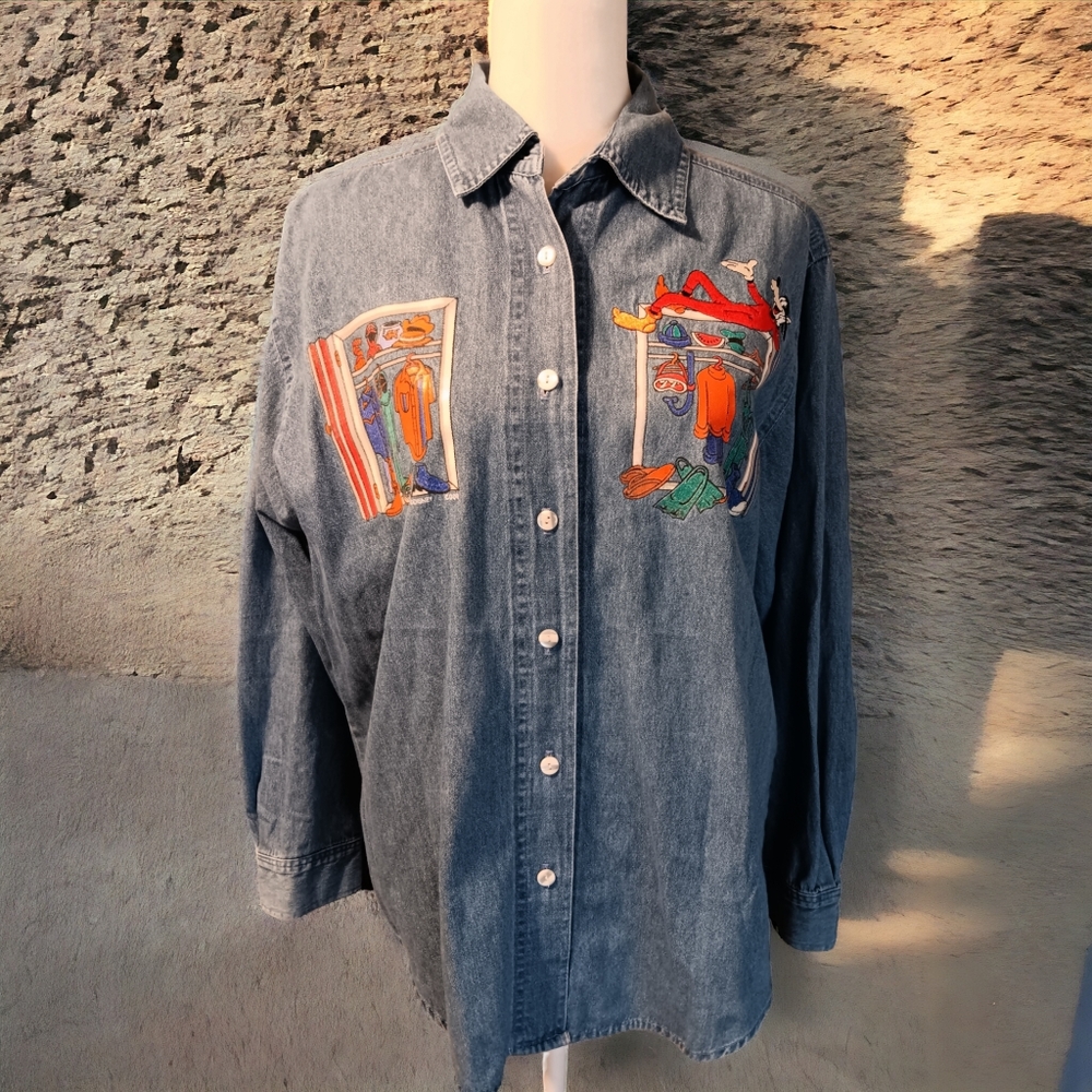Vintage Rare 90's Disney Mickey Unlimited Jerry Leigh Chambray Shirt Sz Md